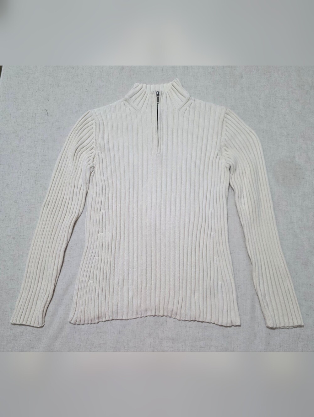 Ralph Lauren Sport Ivory Ribbed Quarter Zip Sweater Medium
